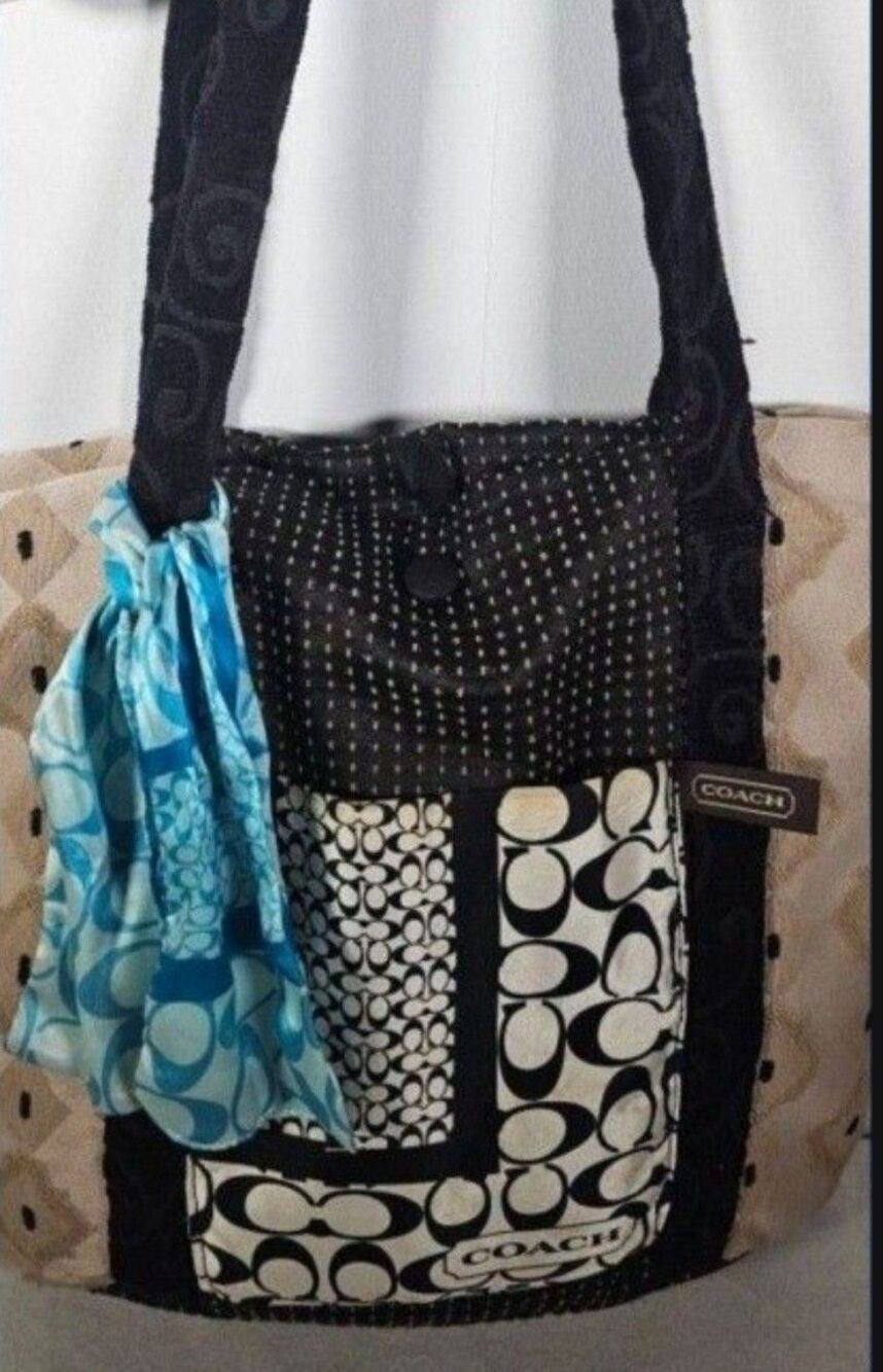 Coach Patchwork / Hobo Bag Purse With a Coach Scarf - Picture 2 of 13